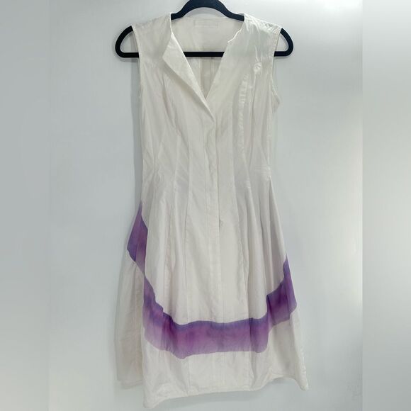 Narciso Rodriguez Italy White Purple Fit Flare Dress Sleeveless Size Small READ* - Picture 1 of 7